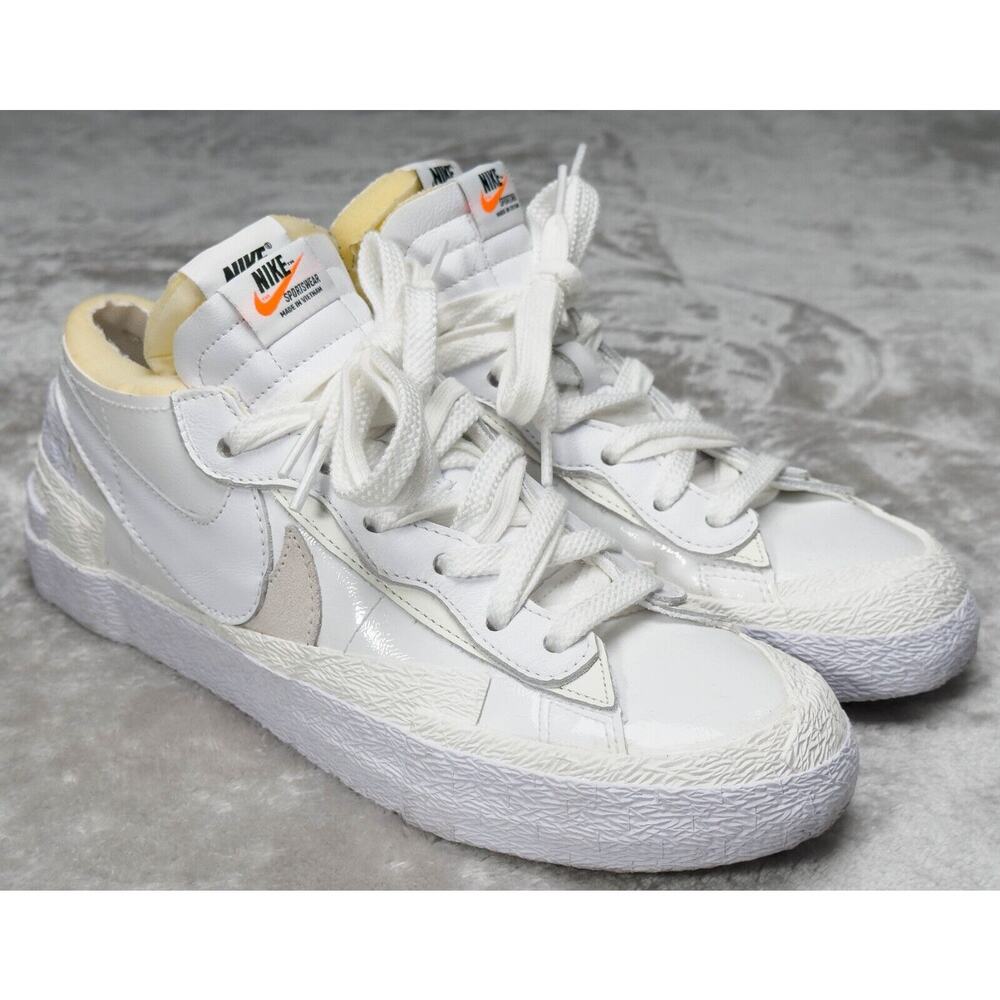 Nike Blazer x Sacai Low White Patent Leather Retro Sneakers Women 9.5 DM6443-100